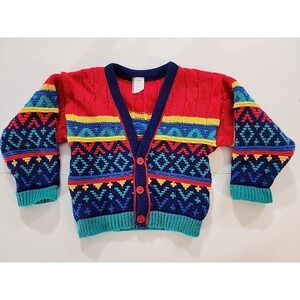 Vtg 80s 90s Baby Togs Toddler 3T Knit Cardigan‎ Sweater Geometric Aztec Colorful